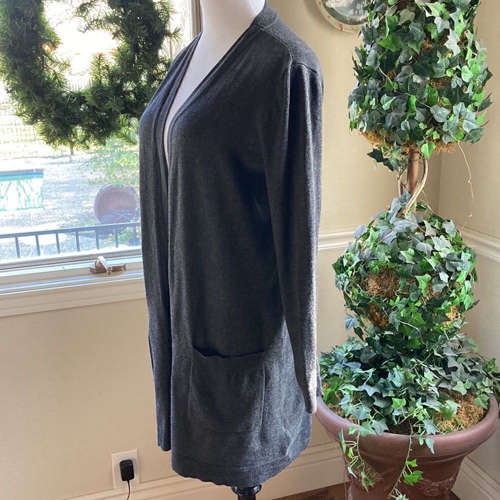 Belle by Kim Gravel Gray Knit Open Front Long Line Cardigan Size S